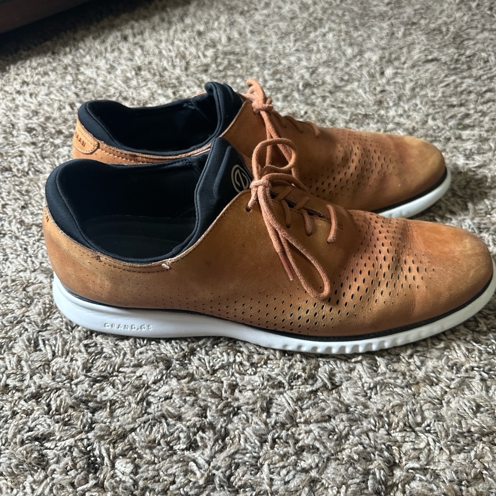 Cole Haan Men's Tan Perforated Leather Oxfords with White Sole Size 13M - Picture 3 of 8